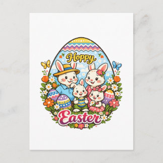 Hoppy Easter Colorful Cartoon Bunny Family Graphic Feiertagspostkarte