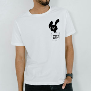 Hoppy Easter Fun Black and White Bunny Pub Cartoon T-Shirt