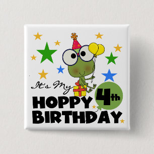Hoppy Frog 4. Geburtstag T - Shirt und Geschenke Button