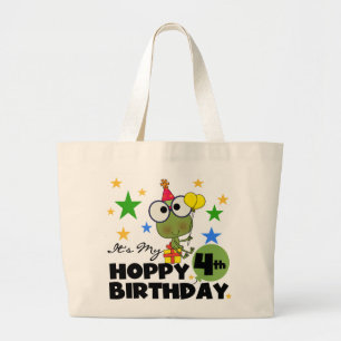 Hoppy Frog 4. Geburtstag T - Shirt und Geschenke Jumbo Stoffbeutel