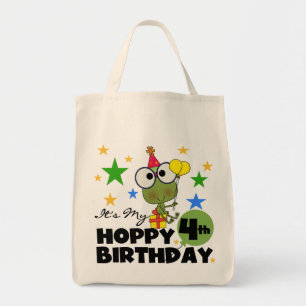 Hoppy Frog 4. Geburtstag T - Shirt und Geschenke Tragetasche