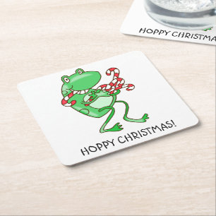 Hoppy Frog Christmas — Frosch, Candy Cane Xmas Rechteckiger Pappuntersetzer