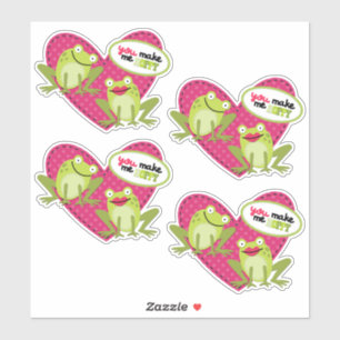 Hoppy Frog Pink Heart Valentine Aufkleber