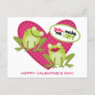 Hoppy Frog Pink Heart Valentine Postkarte