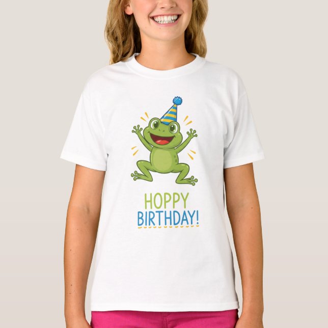 Hoppy Geburtstag Lustiger Frosch Kinder T-Shirt (Vorderseite)