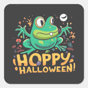Hoppy Halloween, Adorable Niedlicher Cartoon Frosc Quadratischer Aufkleber