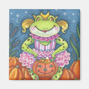 HOPPY HALLOWEEN BALLERINA PRINCESS FROG MAGNET Squ
