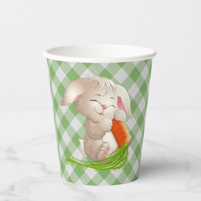 Hoppy Happy Oaster Bunny Green Gingham Pattern Pap Pappbecher (Vorderseite)