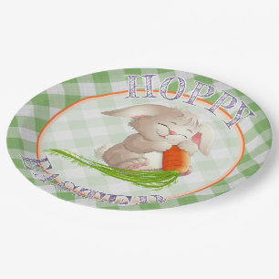 Hoppy Happy Oaster Bunny Green Gingham Pattern Pappteller