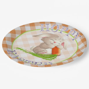 Hoppy Happy Oaster Bunny Orange Gingham Pattern Pappteller