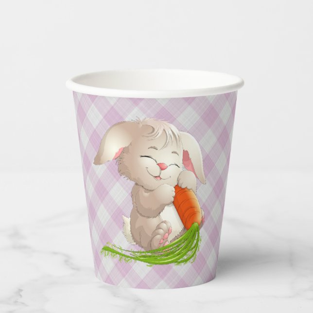 Hoppy Happy Oaster Bunny Pink Gingham Pattern Papa Pappbecher (Vorderseite)