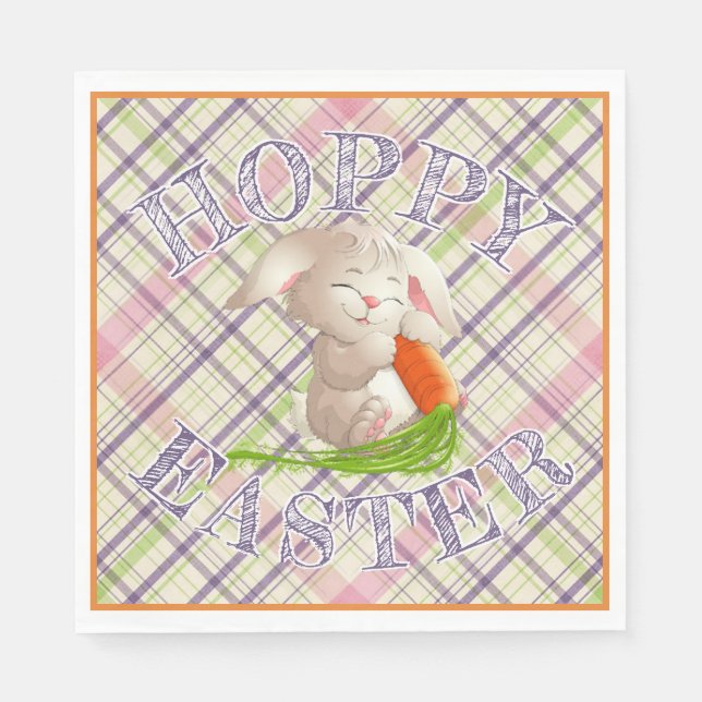Hoppy Happy Ostersonnige Streifen und Kariertes Mu Serviette (Vorderseite)