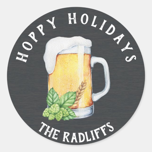 Hoppy Holidays Bier Tasse Personalisiert Sticker (Vorderseite)