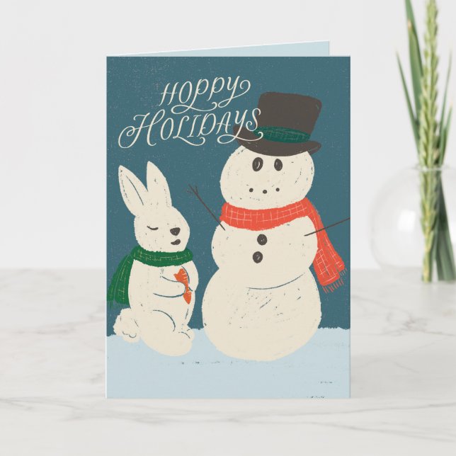 Hoppy Holidays Bunny & Snowman Grußkarte Karte (Vorderseite)