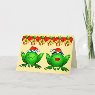 Hoppy Holidays Cartoon Frogs Weihnachtsmannmützen  Feiertagskarte