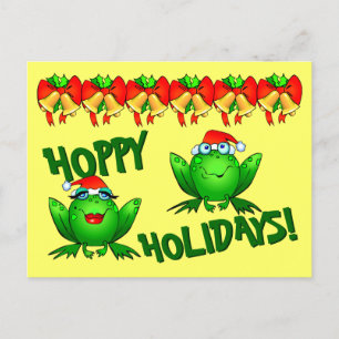Hoppy Holidays Cartoon Weihnachtsfrosche Knollen Postkarte