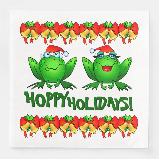 Hoppy Holidays Cartoon Weihnachtsfrosche Knollen Serviette (Vorderseite)