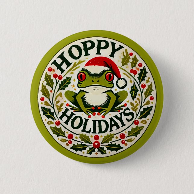 Hoppy Holidays Frohen Weihnachten Button (Vorderseite)