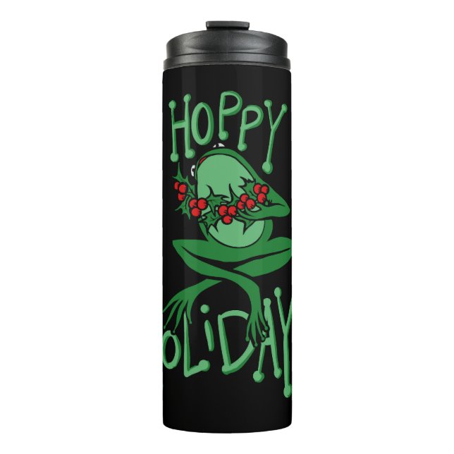 Hoppy Holidays Funny Christmas Frog Thermosbecher (Vorderseite)
