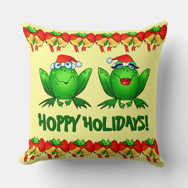 Hoppy Holidays Niedlich Weihnachtsfrosch Kissen (Vorderseite)
