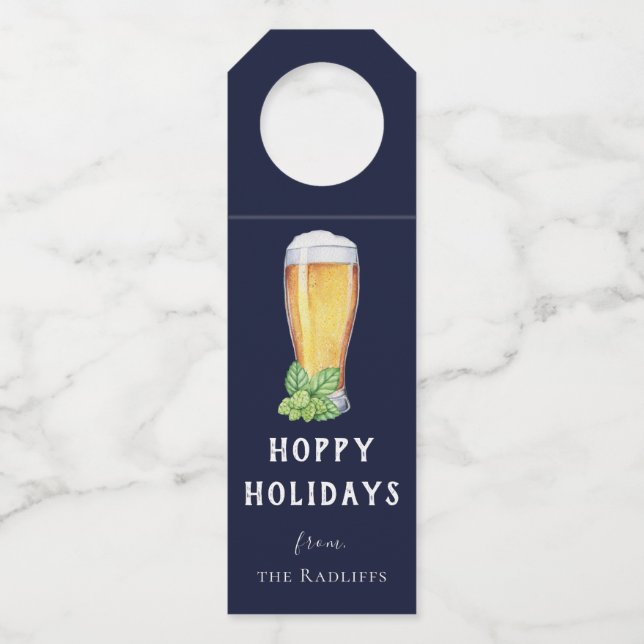 Hoppy Holidays Personalisiert Holiday Flasche Hang Flaschenanhänger (Vorderseite)