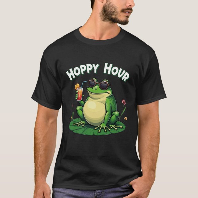 Hoppy Hour - Funny Frog Drinks T-Shirt (Vorderseite)