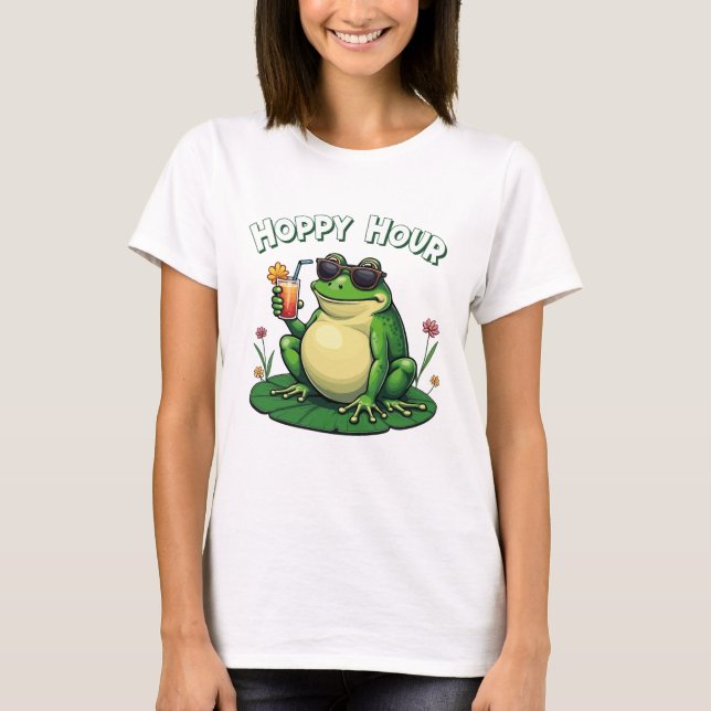 Hoppy Hour - Funny Frog Drinks T-Shirt (Vorderseite)