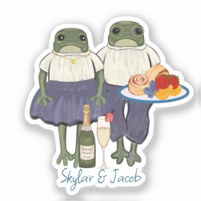 Hoppy Hour illustrierte Frösche Hochzeit Aufkleber (Vorderseite)