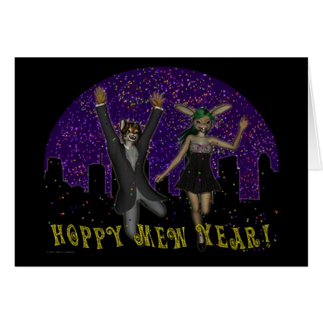 Hoppy Mew Year Card (Vorderseite (Horizontal))