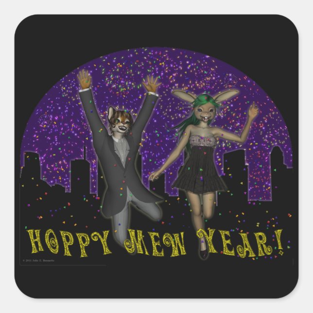 Hoppy Mew Year Square Sticker (Vorderseite)