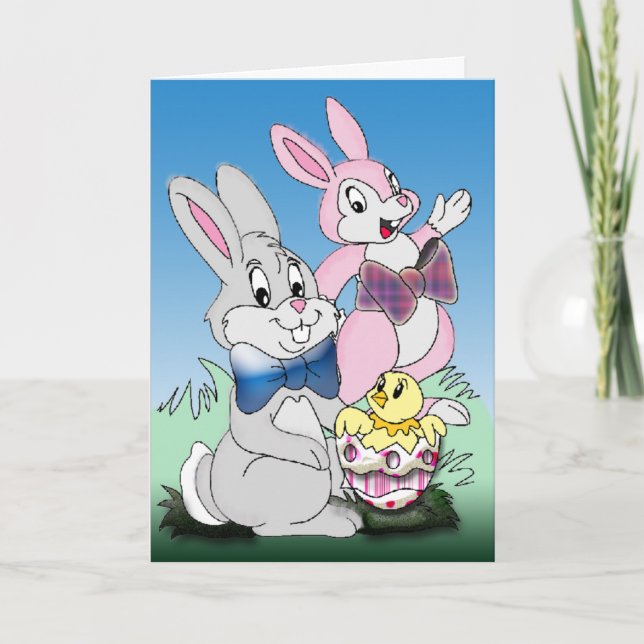 Hoppy Oaster Bunny Cartoon Card Feiertagskarte (Vorderseite)