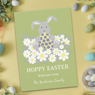 Hoppy Oaster Bunny Floral Green Feiertagspostkarte