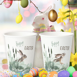 Hoppy Oaster Bunny Floral Watercolor Grüße Pappbecher