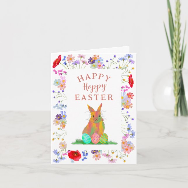 Hoppy Oaster Bunny und Eier Blüte Karte (Vorderseite)
