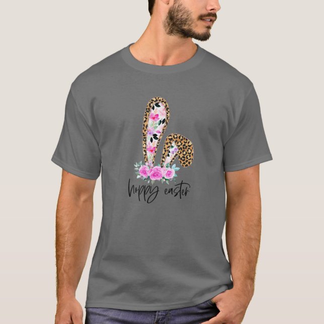 Hoppy Oaster Leopard Bunny Oars Floral Happy Easte T-Shirt (Vorderseite)