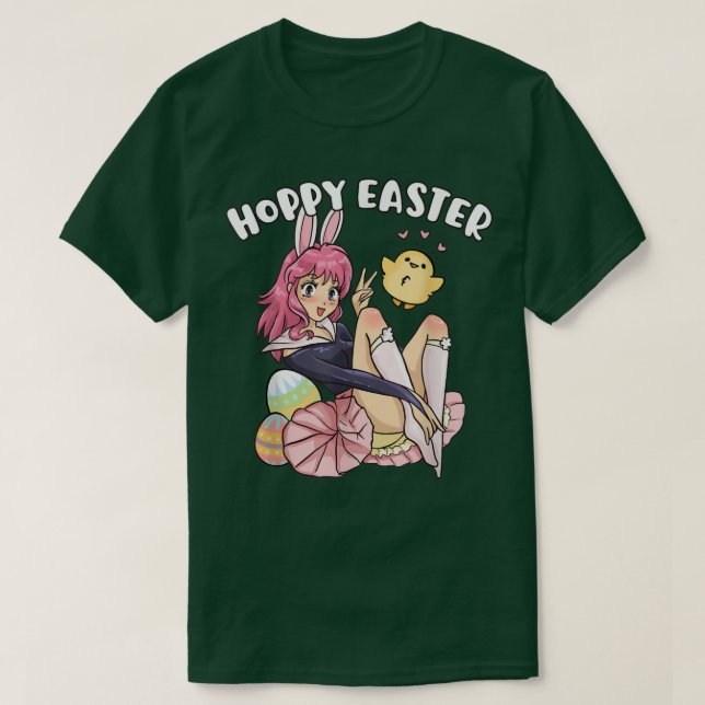 Hoppy Oaster Niedlich Bunny Anime Kawaii Ostern  T-Shirt (Design vorne)