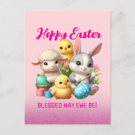 Hoppy Oaster Niedlich Bunny Chicks Lamm Malereieie Feiertagspostkarte
