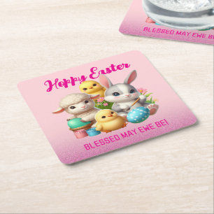 Hoppy Oaster Niedlich Bunny Chicks Lamm Malereieie Rechteckiger Pappuntersetzer