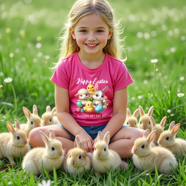 Hoppy Oaster Niedlich Bunny Chicks Lamm Malereieie T-Shirt (Hoppy Easter Kids' Shirt with Bunnies Cover Photo)