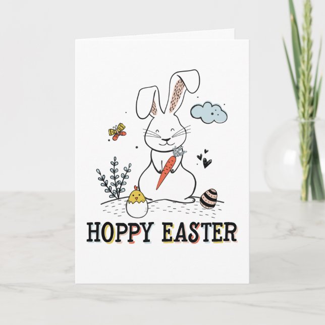Hoppy Oaster Niedlich Doodle Osterhase Karte (Vorderseite)