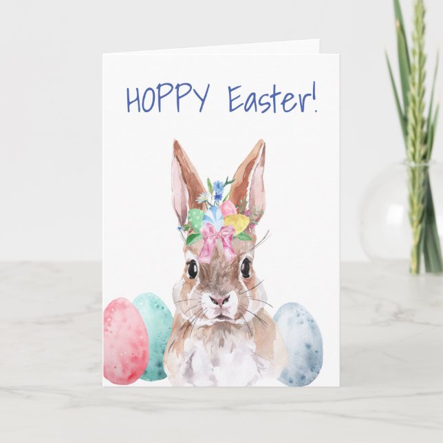 Hoppy Oaster Watercolor Bunny Rabbit Karte (Vorderseite)