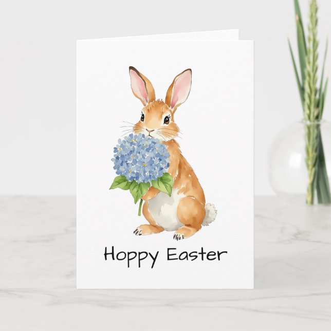 Hoppy Oaster Watercolor Hydrangea Bunny Dankeskarte (Vorderseite)