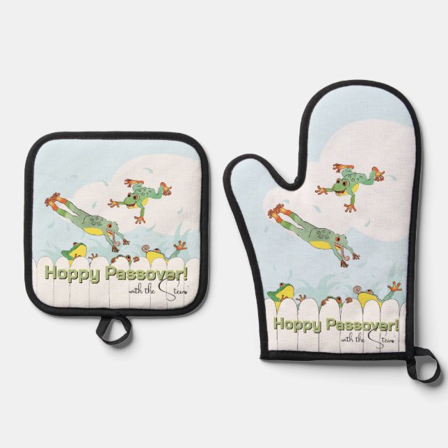 Hoppy Passover Ofenhandschuh & Topflappen-Set (Vorderseite)
