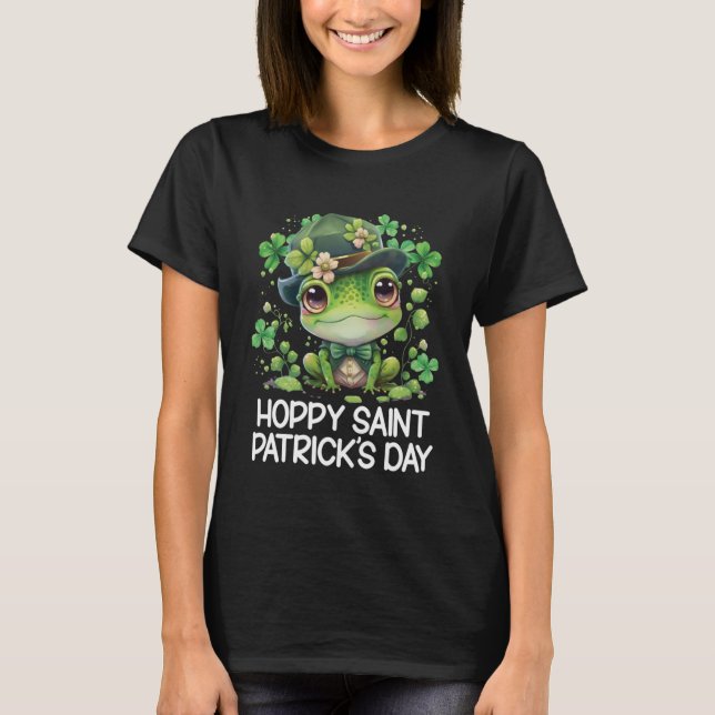 Hoppy St Patrick's Day Niedlich Frog Leprechaun T-Shirt (Vorderseite)