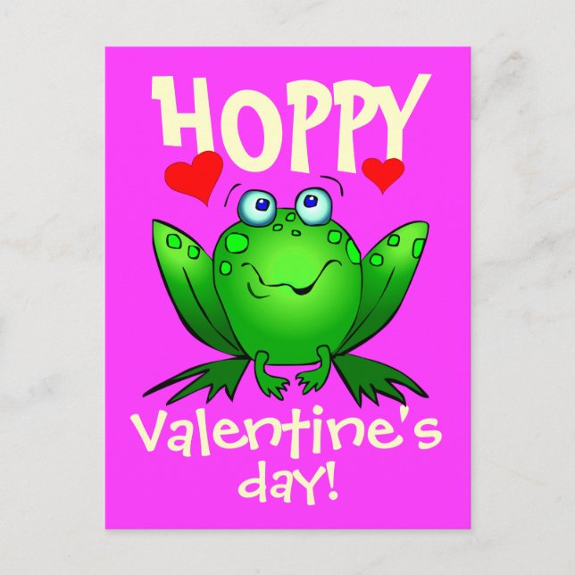 Hoppy Valentinstag Cartoon Frosch Postkarte (Vorderseite)