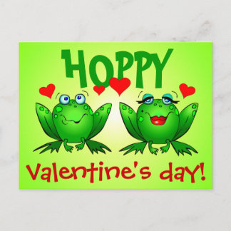 Hoppy Valentinstag Green Cartoon Frogs Postcard Feiertagspostkarte
