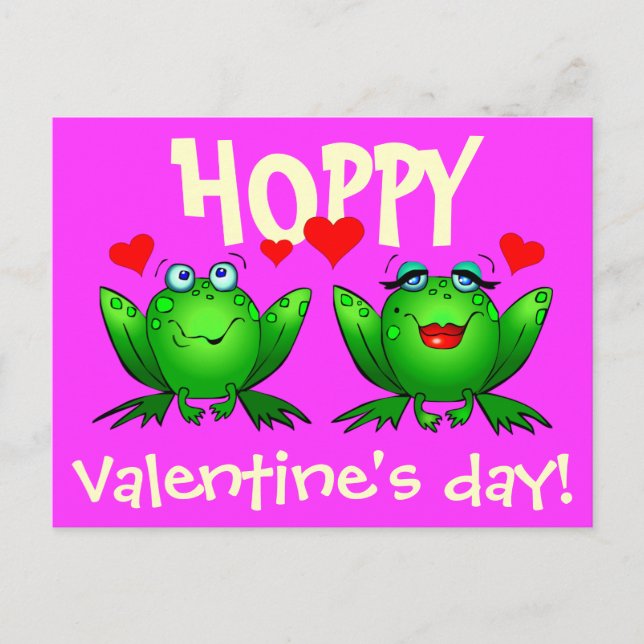 Hoppy Valentinstag Happy Cartoon Frogs Postkarte (Vorderseite)