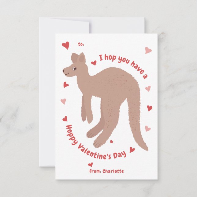 "Hoppy Valentinstag" Kangaroo Valentine Karte (Vorderseite)