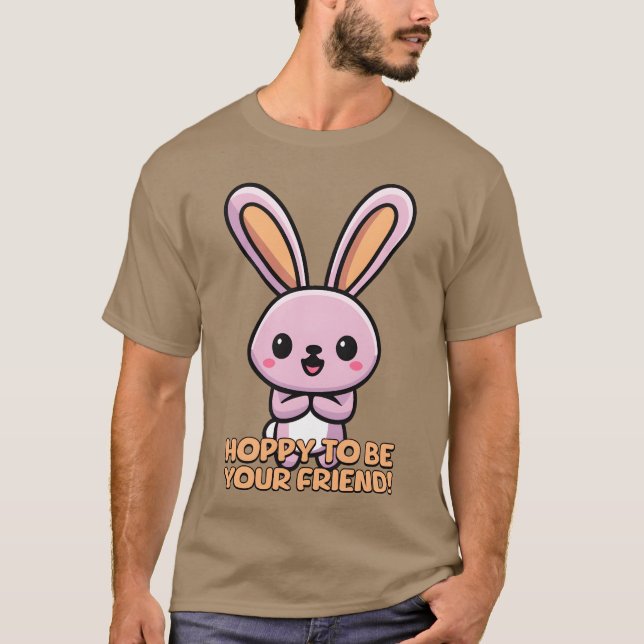 Hoppy zu Ihrem Freund Niedlichen Bunny Cartoon Vin T-Shirt (Vorderseite)