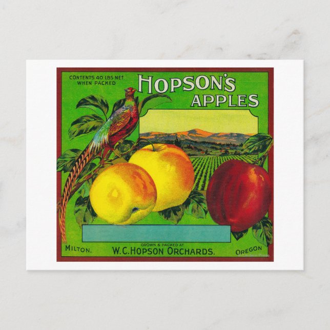 Hopsons Apple Crate LabelMilton, WA Postkarte (Vorderseite)